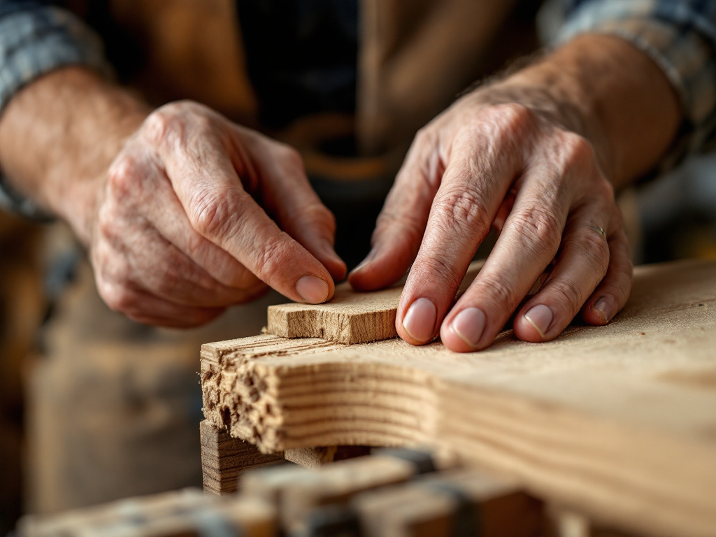 Carpenter joining two pieces of timber